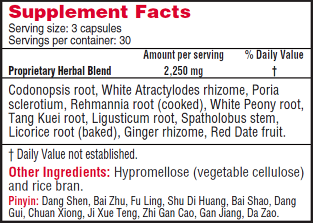 Eight Treasures Supplement Facts Label