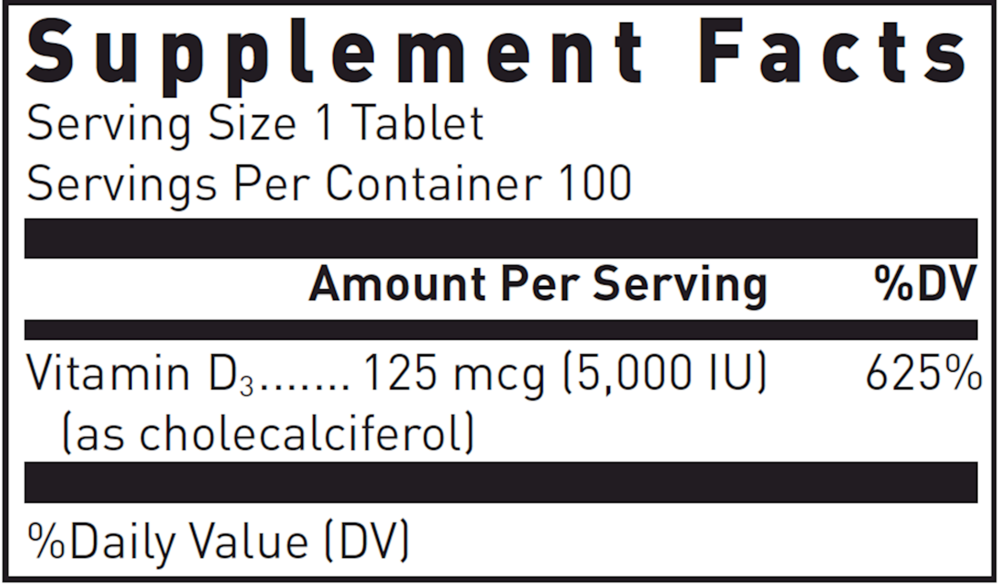 Vitamin D 5000 IU Supplement Facts Label