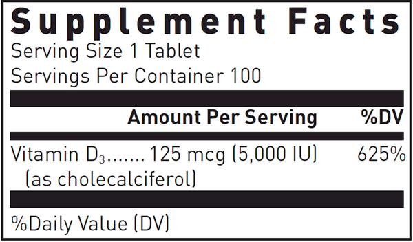 Vitamin D 5000 IU Supplement Facts Label
