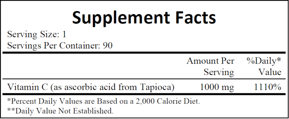 Vitamin C-1000 from Tapioca Supplement Facts Label