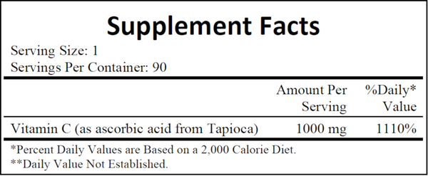 Vitamin C-1000 from Tapioca Supplement Facts Label