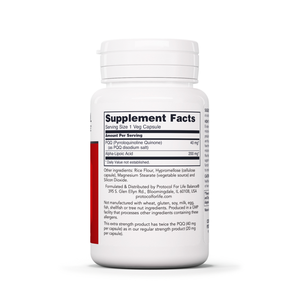 PQQ 40mg Extra Strength Supplement Facts Label