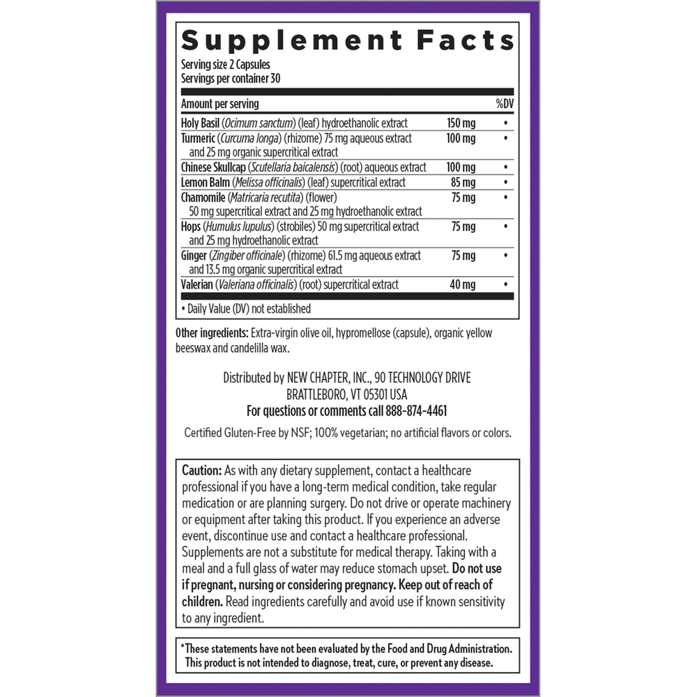 Zyflamend Nighttime Supplement Facts Label