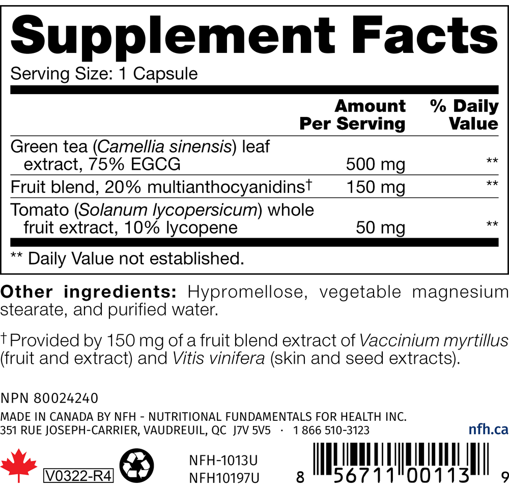 EGCG SAP Supplement Facts Label