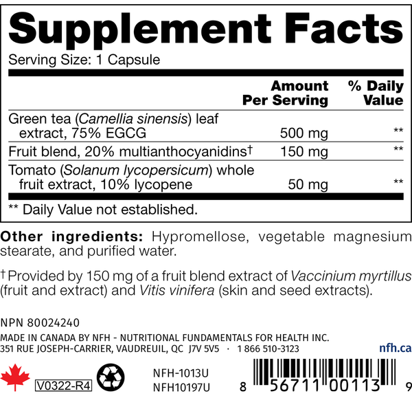 EGCG SAP Supplement Facts Label