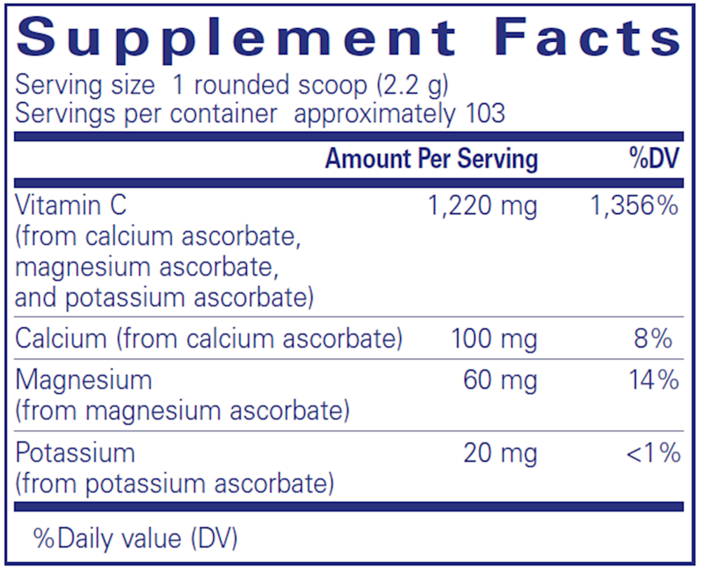 Buffered Ascorbic Acid Powder 227 g Supplement Facts Label