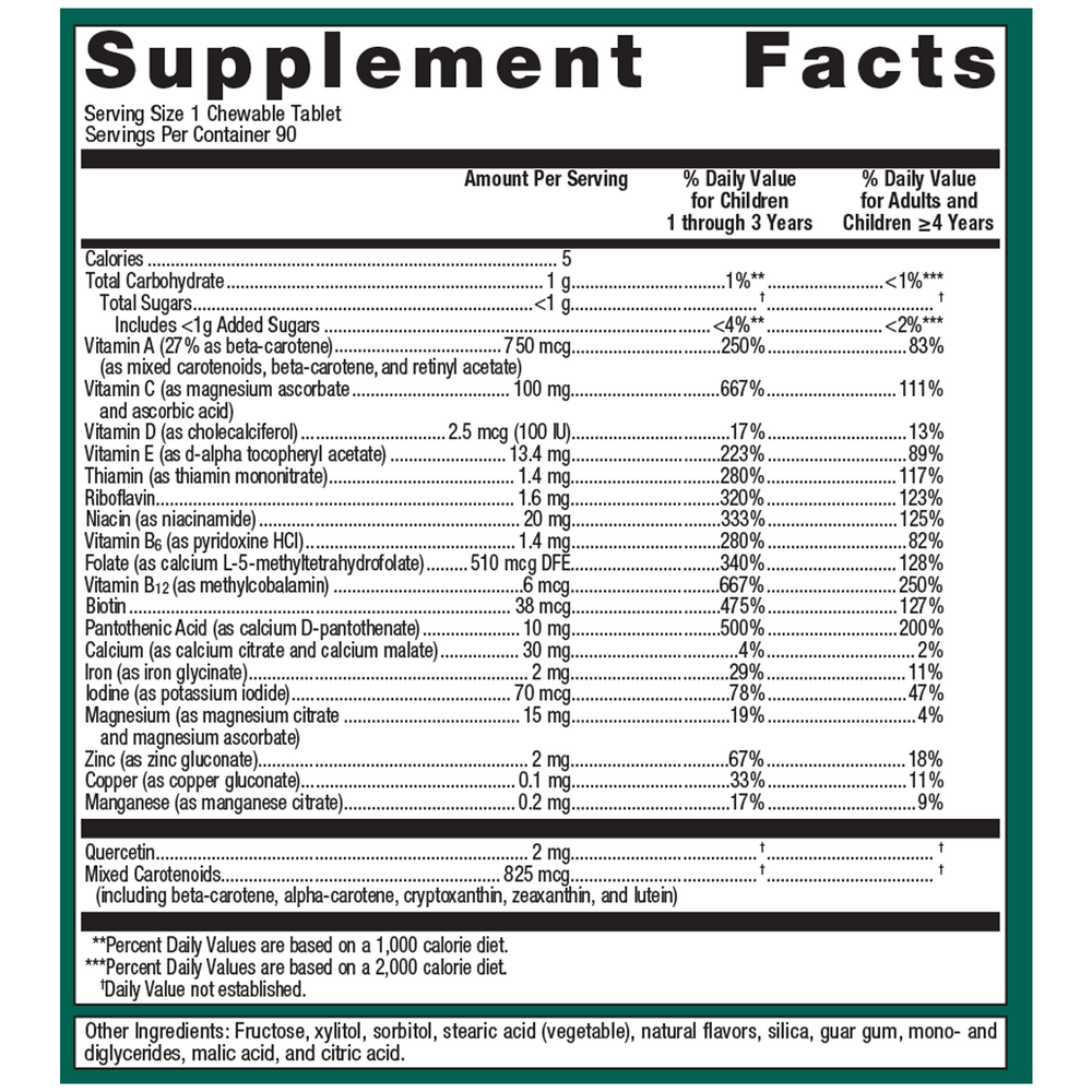 Multigenics Chewable Orange Supplement Facts Label