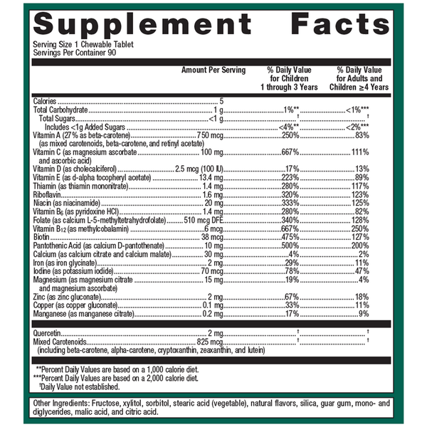 Multigenics Chewable Orange Supplement Facts Label