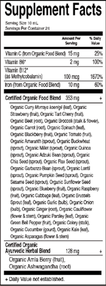 Organics Plant Iron & Organic Herbs Supplement Facts Label