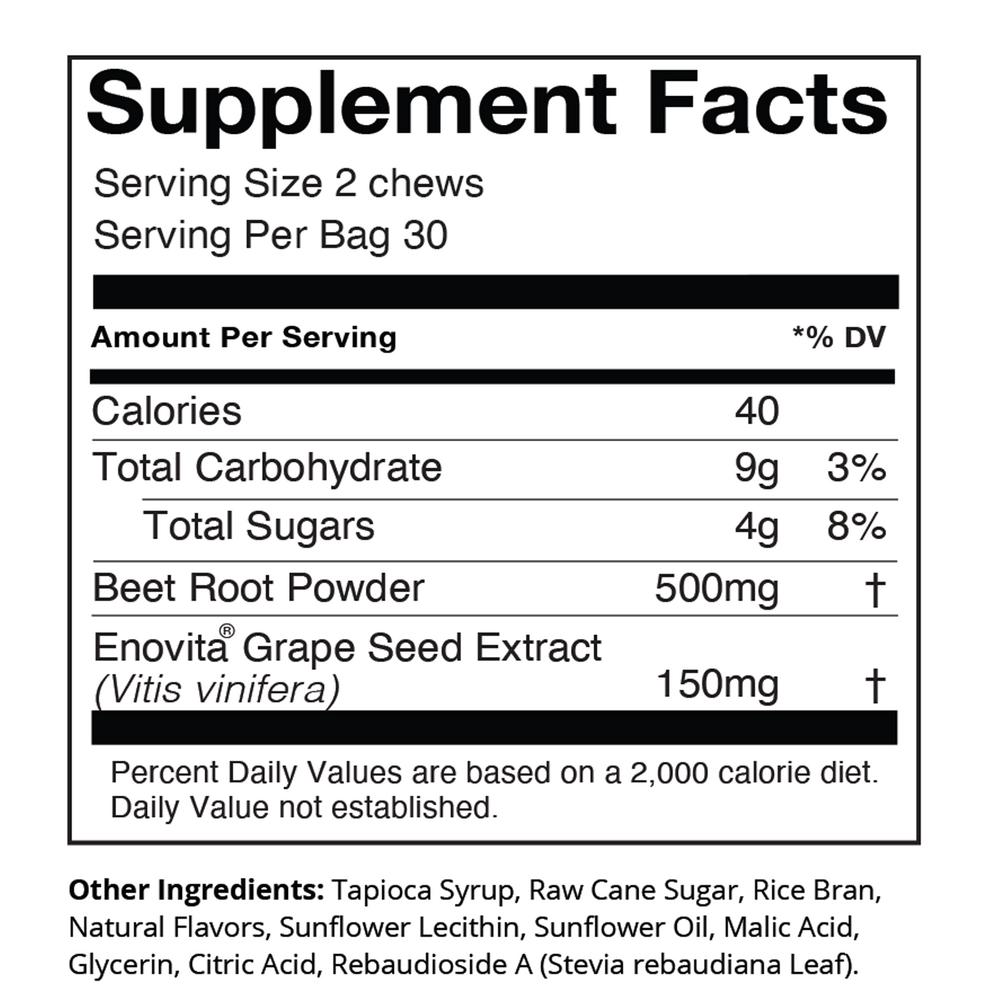 SuperBeets Heart Chews Supplement Facts Label
