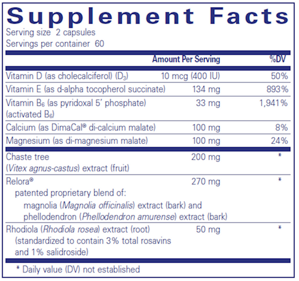 PMS Essentials (Formerly ProSoothe II) Supplement Facts Label