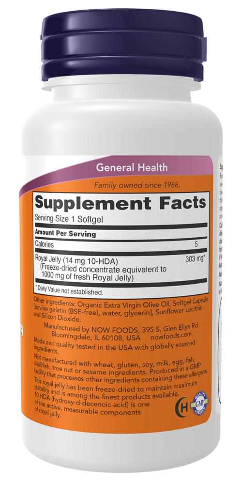 Royal Jelly 1000 mg Supplement Facts Label