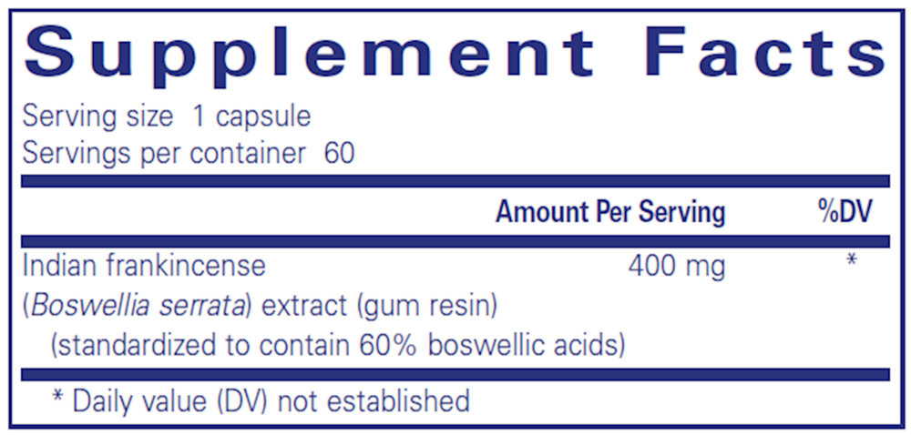 Boswellia 120ct Supplement Facts Label