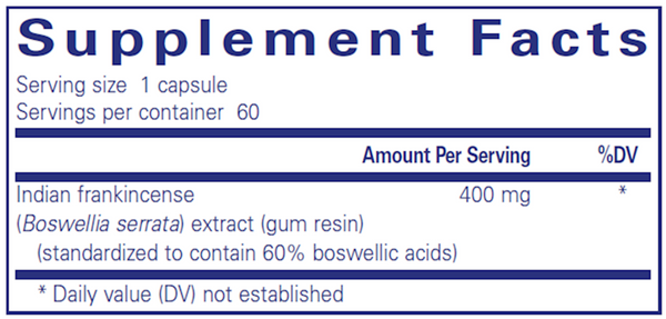 Boswellia 120ct Supplement Facts Label
