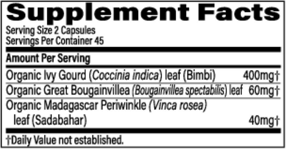 Sugar Balance Supplement Facts Label