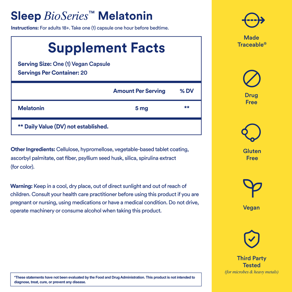 Sleep BioSeries Melatonin Supplement Facts Label