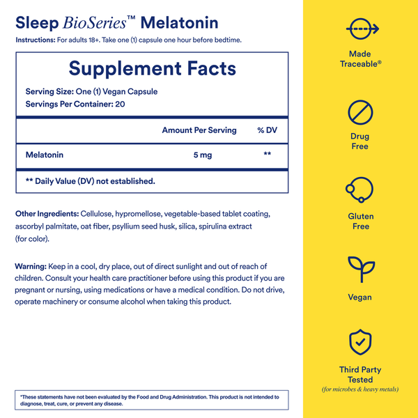 Sleep BioSeries Melatonin Supplement Facts Label