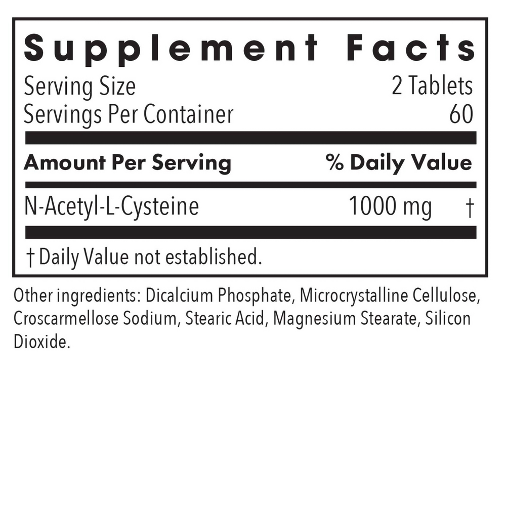 NAC N-Acetyl-L-Cysteine Supplement Facts Label
