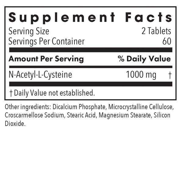 NAC N-Acetyl-L-Cysteine Supplement Facts Label