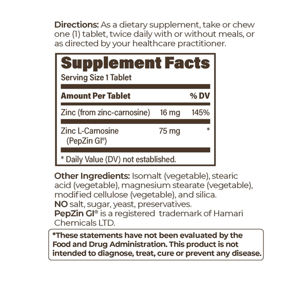 Pepzin GI Supplement Facts Label