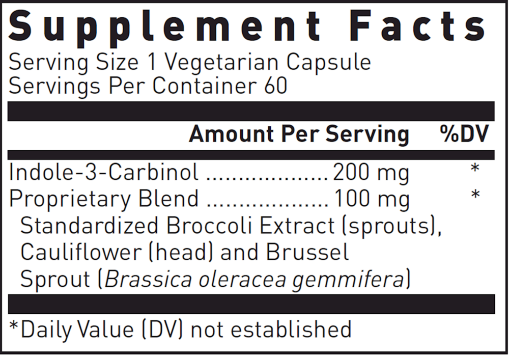 Ultra I-3-C Supplement Facts Label