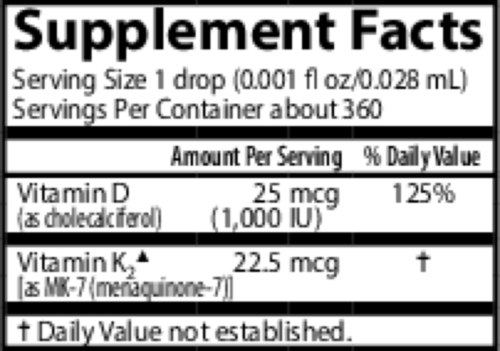 Kids D3 & K2 Supplement Facts Label