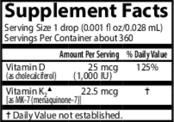 Kids D3 & K2 Supplement Facts Label