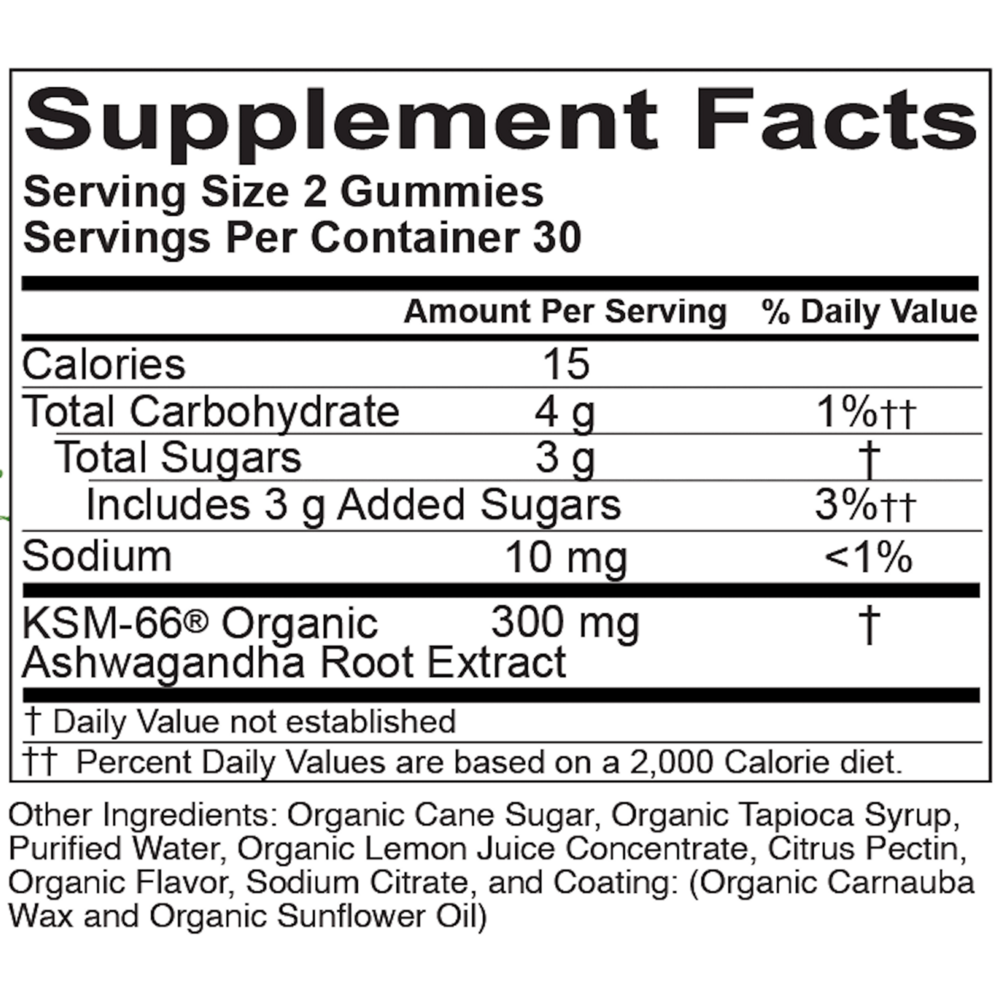 Organic Ashwagandha Gummies Supplement Facts Label