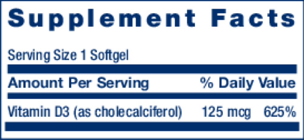 Vitamin D3 125 mcg Supplement Facts Label