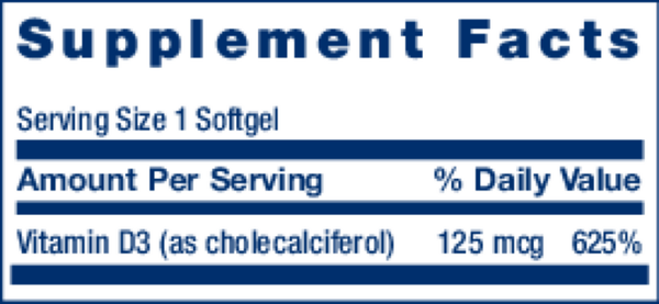 Vitamin D3 125 mcg Supplement Facts Label