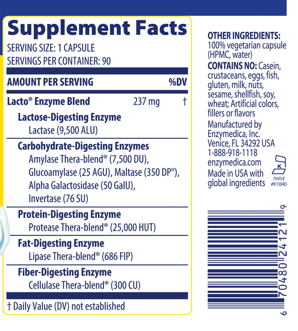 Lacto - 90 Capsules Supplement Facts Label