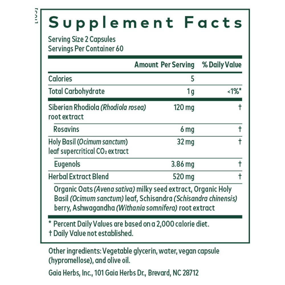 Daytime HPA Phyto-Caps 60 Count Supplement Facts Label