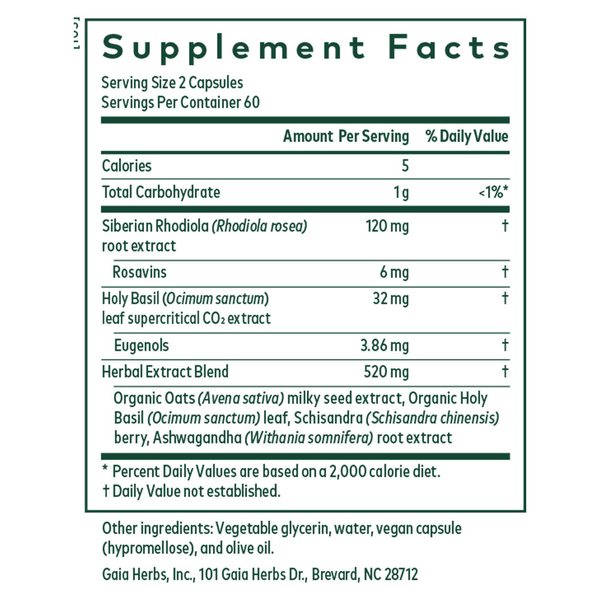 Daytime HPA Phyto-Caps 60 Count Supplement Facts Label