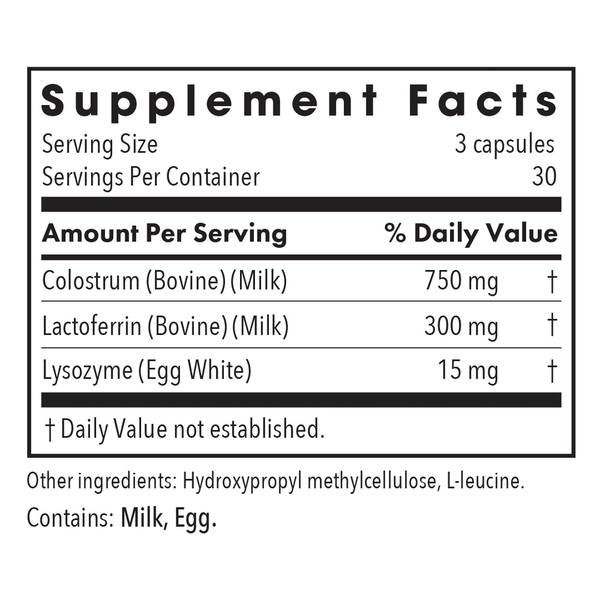 Laktoferrin with Colostrum Supplement Facts Label