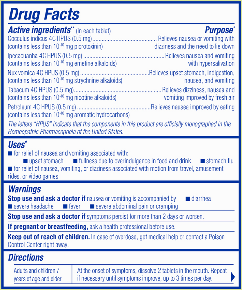 NauseaCalm Supplement Facts Label