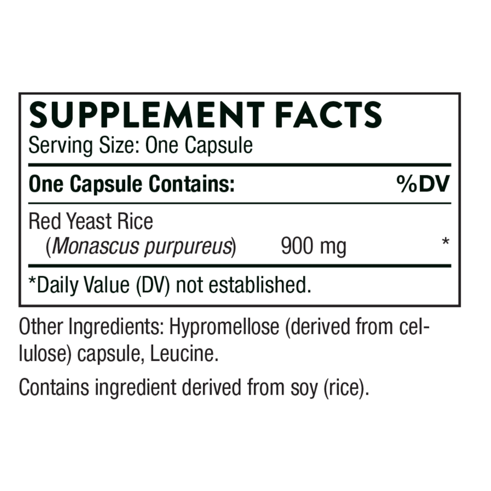 Red Yeast Rice (formerly Choleast-900) Supplement Facts Label