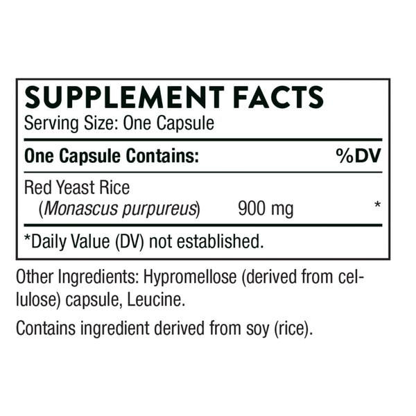 Red Yeast Rice (formerly Choleast-900) Supplement Facts Label