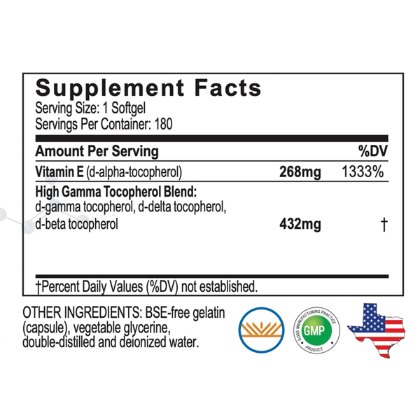 Unique E Tocopherols Supplement Facts Label