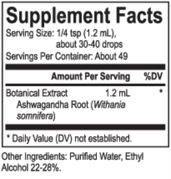 Core Ashwagandha Supplement Facts Label