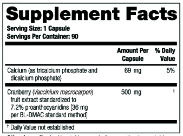 TheraCran One Capsules Supplement Facts Label