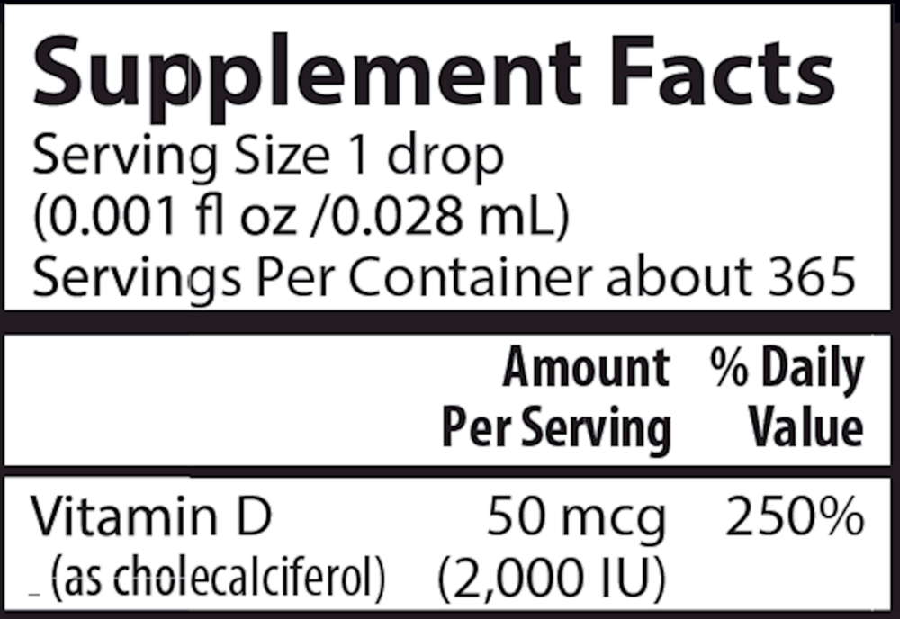 Super Daily D3 Supplement Facts Label