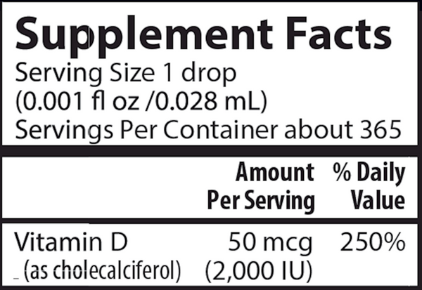 Super Daily D3 Supplement Facts Label