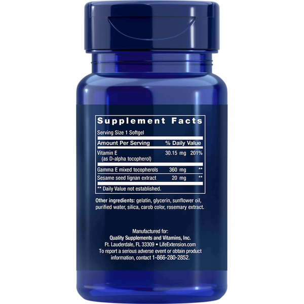 Gamma E Mixed Tocopherols Supplement Facts Label