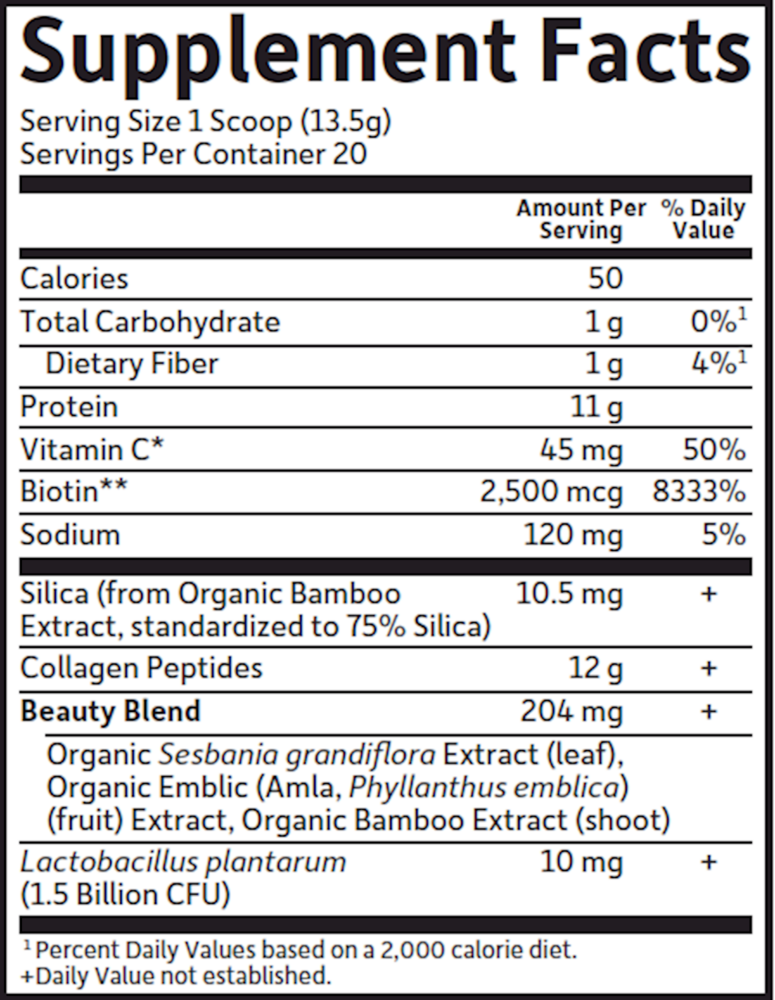 Grass Fed Collagen Beauty Strawberry Lemonade Supplement Facts Label