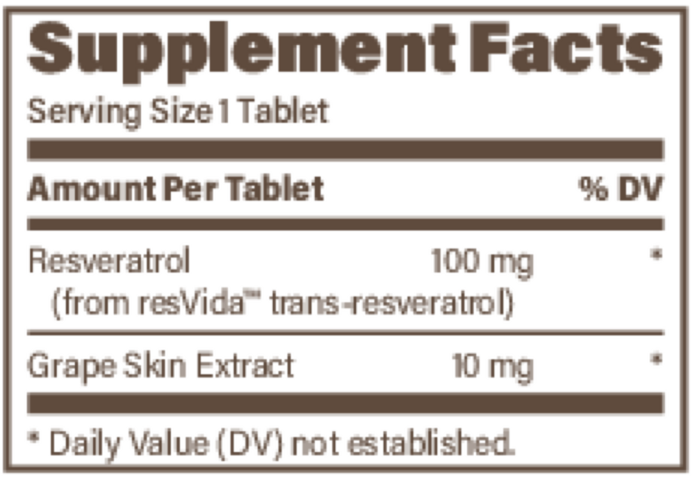 Resveratrol IR Supplement Facts Label