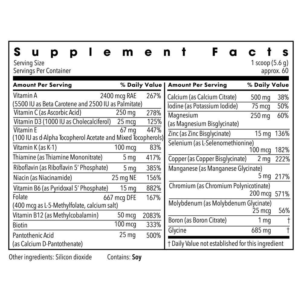 Vitamin/Mineral Base Powder Supplement Facts Label