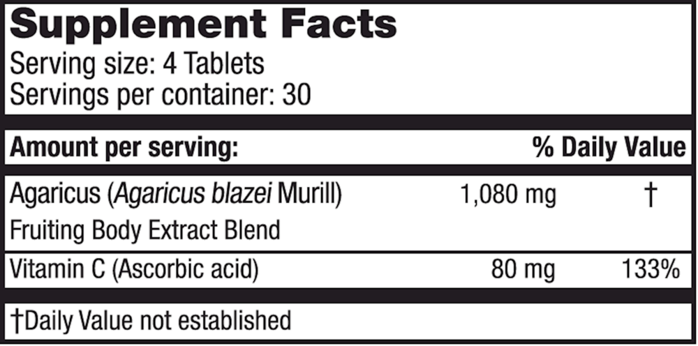 Super Royal Agaricus Supplement Facts Label