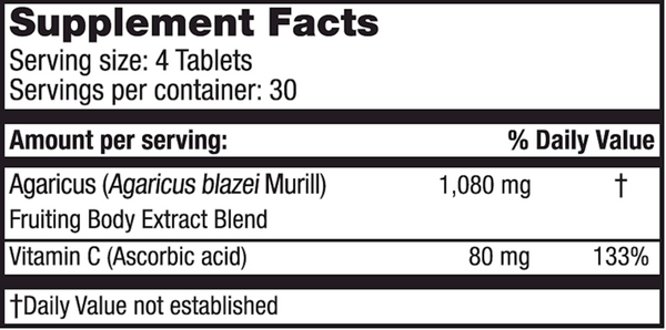 Super Royal Agaricus Supplement Facts Label