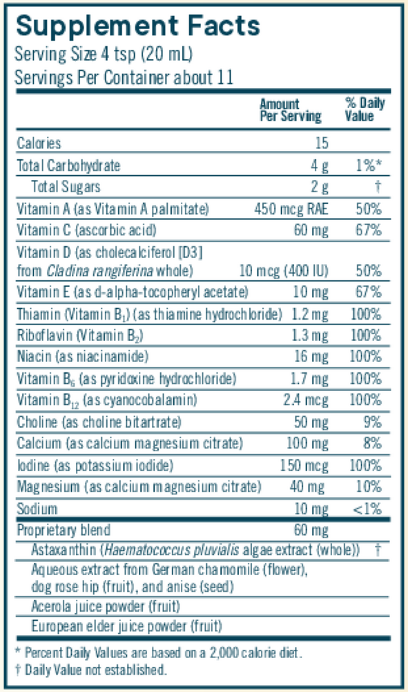 Kid's Multi Essentials+ Supplement Facts Label