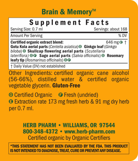 Brain & Memory™ Supplement Facts Label